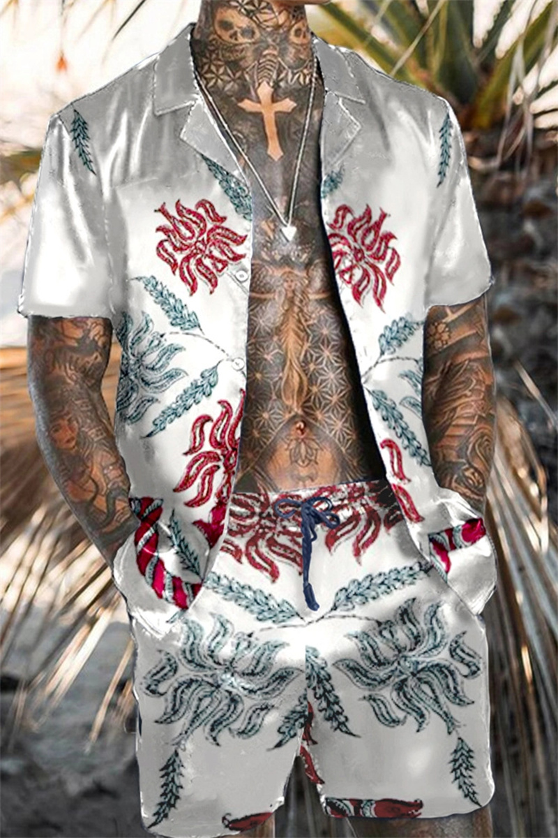 Summer Clothing Sets Men - Retro etniczny styl koszulki z nadrukiem