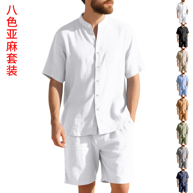 Summer Clothing For A Beach - Letni męski lniany luźny garnitur, zestaw