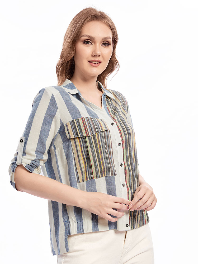 Summer Clothing Colors - Damska tkana koszula z klapami plus