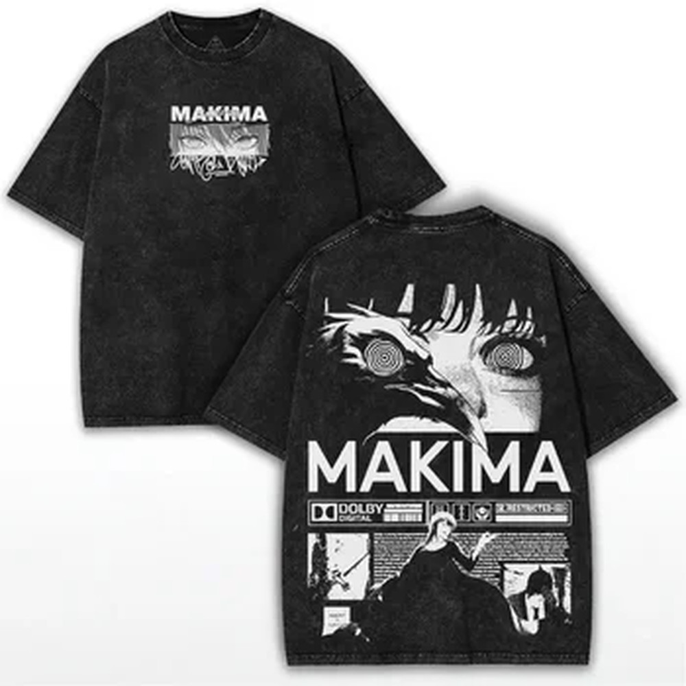 Vintage Summer Clothing Men - Koszulka Chainsaw Man Makima Manga Męska