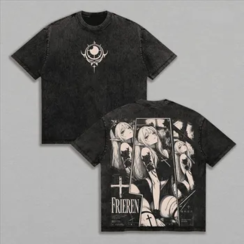 Vintage Summer Clothing Men - Modna koszulka Y2k Frieren z nadrukiem