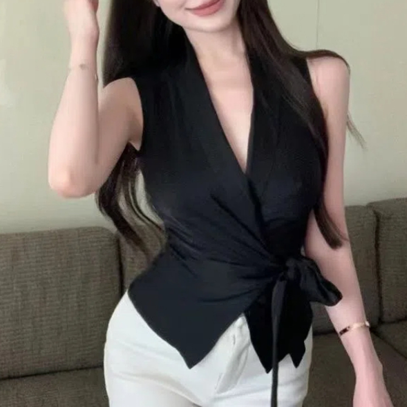 Summer Clothing Trends For Women - Temperament V Neck bandażowa koszula bez
