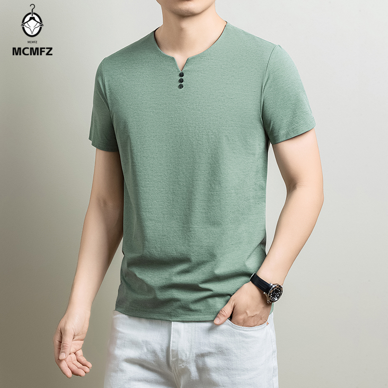 Summer Clothing Line - Męska koszulka Henley, wygodna, z mieszanki