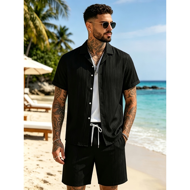 Summer Clothing Sets Men - Męski letni zestaw casualowy, koszula z