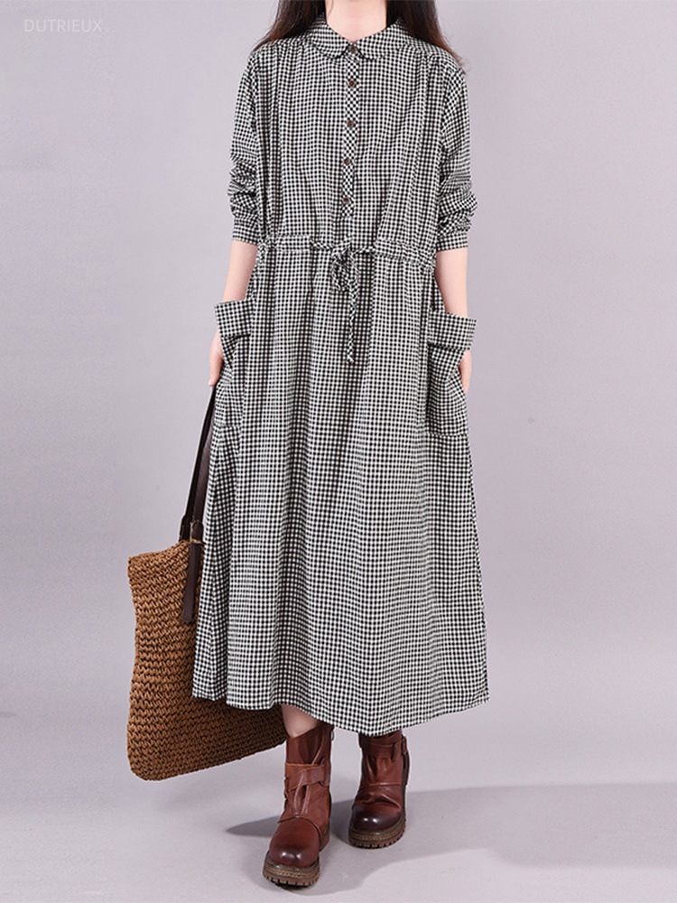 Summer Clothing Drawing - Sukienka w stylu vintage w kratę