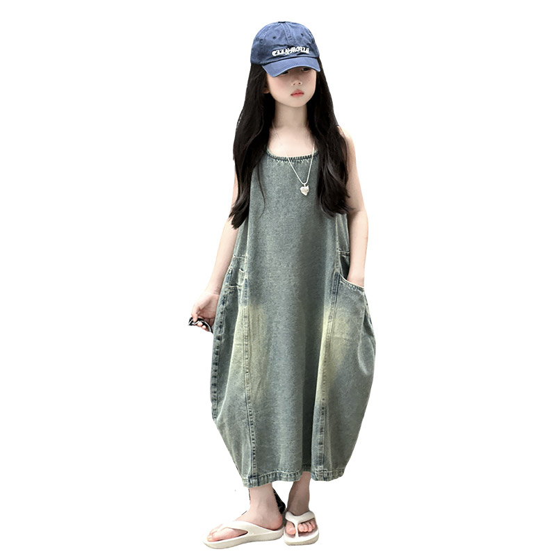 Summer Kids Clothing - Vintage Blue Children Girls Wysokiej jakości
