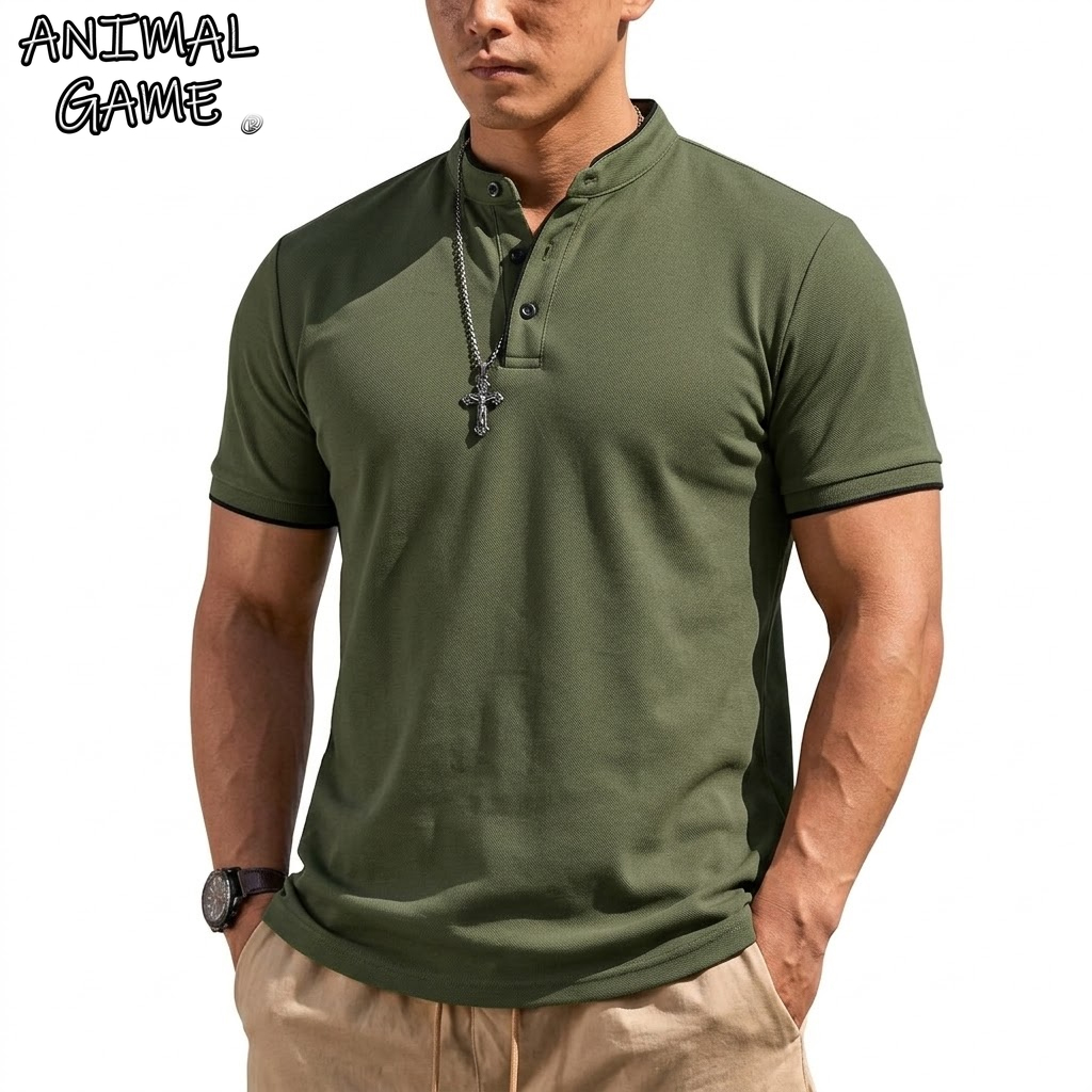 Summer Clothing Line - Letnia koszulka Henley z krótkim rękawem