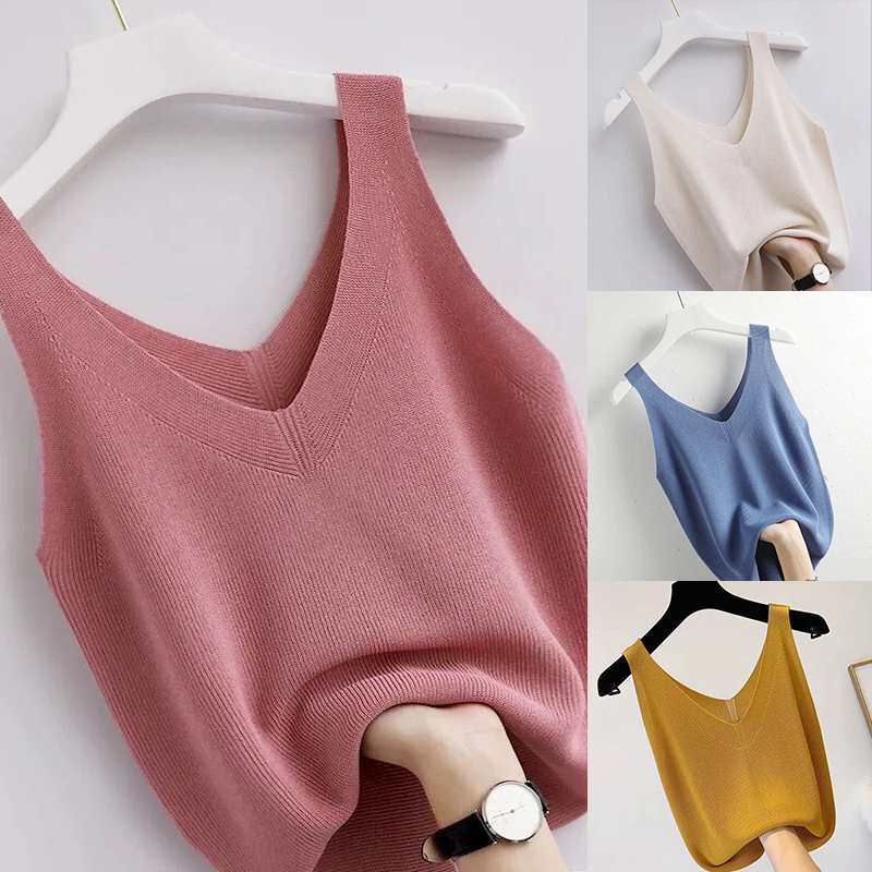 Summer Zara - Knitting Vintage Tank Top V-Neck Bez